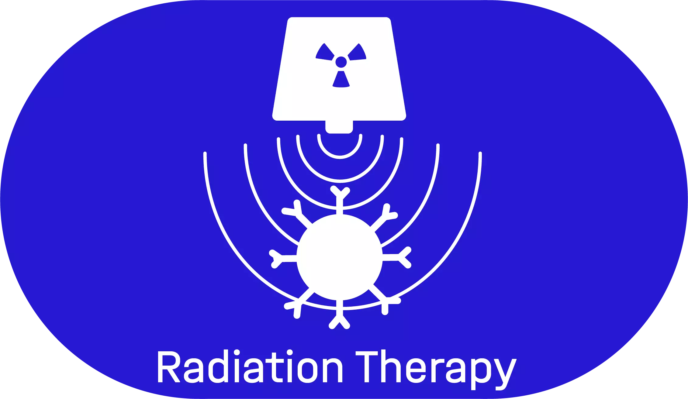 Pictogram of atomic radiation hitting a virus cell
